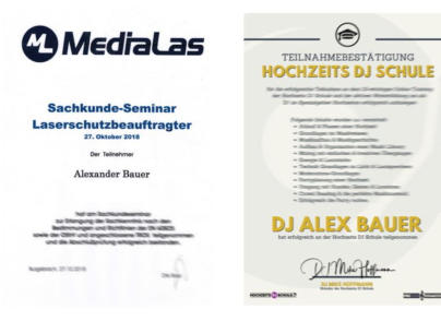 DJ Alex Bauer - Hochzeits DJ Schule, Laserschutzberauftragter